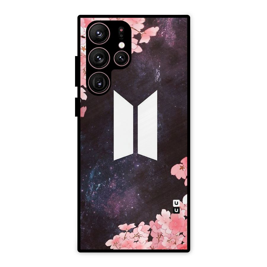 Cherry Blossom Pause Design Metal Back Case for Galaxy S22 Ultra 5G