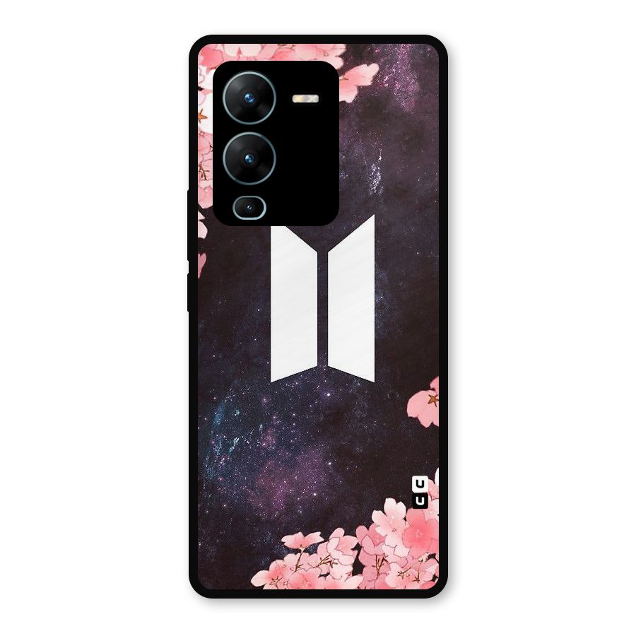Cherry Blossom Pause Design Metal Back Case for Vivo V25 Pro