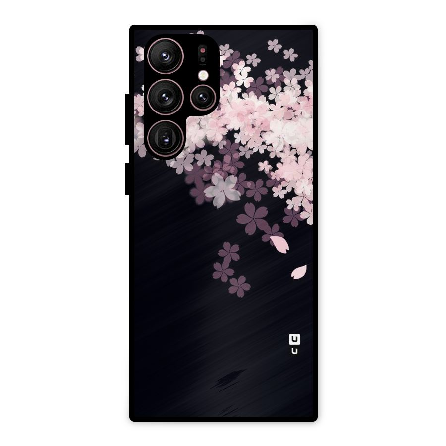Cherry Flowers Pink Metal Back Case for Galaxy S22 Ultra 5G