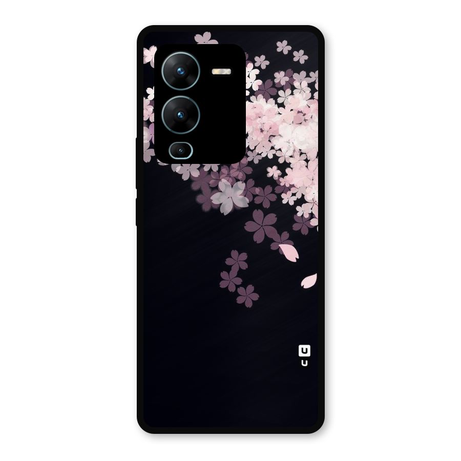 Cherry Flowers Pink Metal Back Case for Vivo V25 Pro