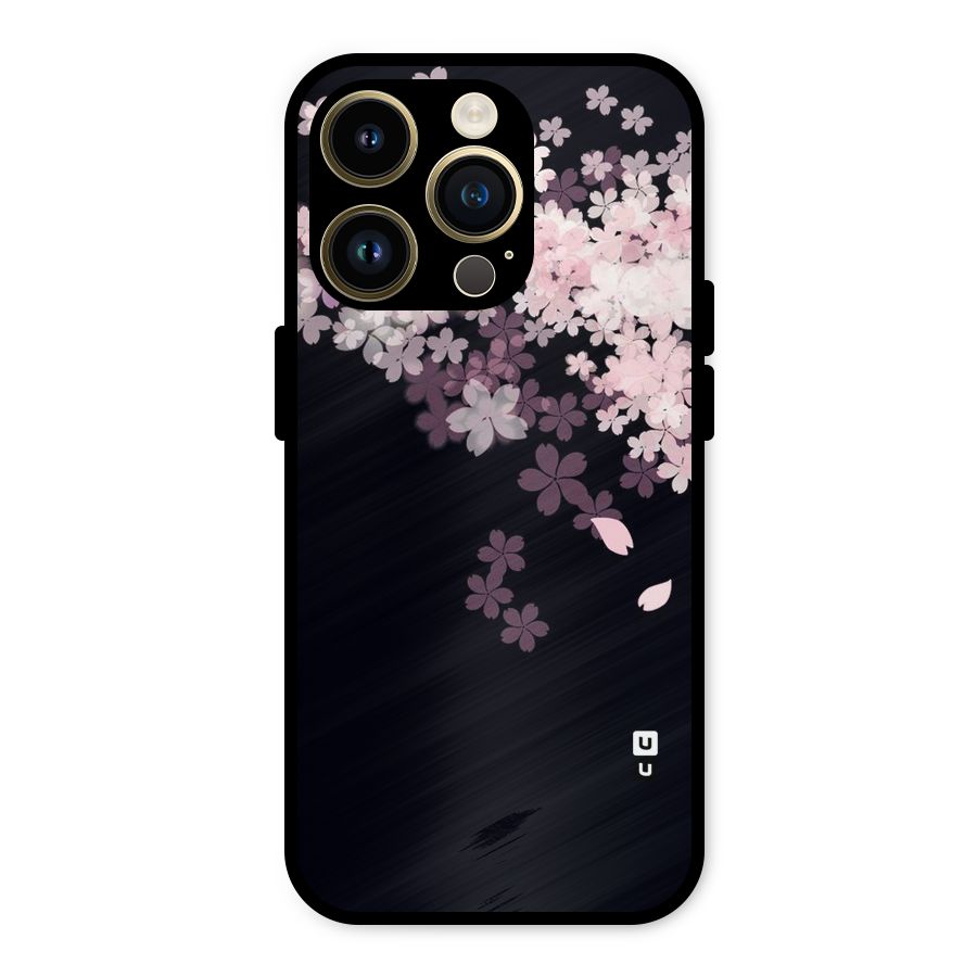 Cherry Flowers Pink Metal Back Case for iPhone 14 Pro