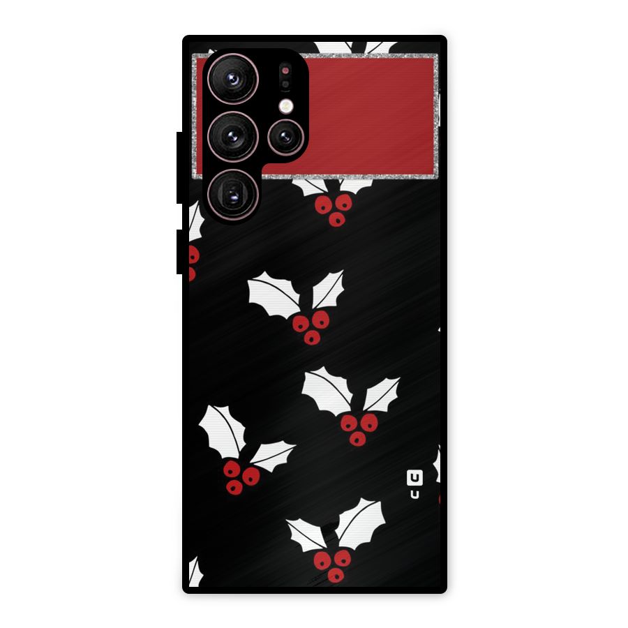 Cherry Leaf Design Metal Back Case for Galaxy S22 Ultra 5G