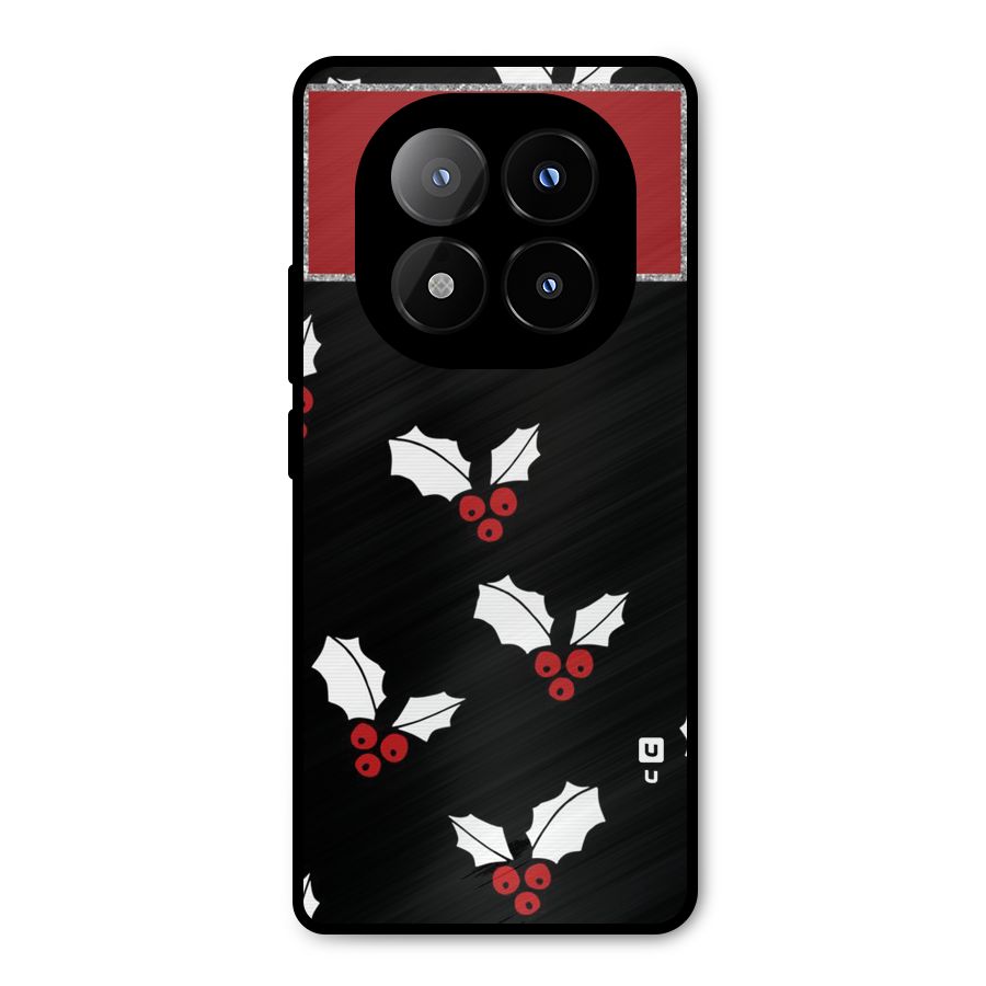 Cherry Leaf Design Metal Back Case for Redmi Note 14 Pro Plus 5G