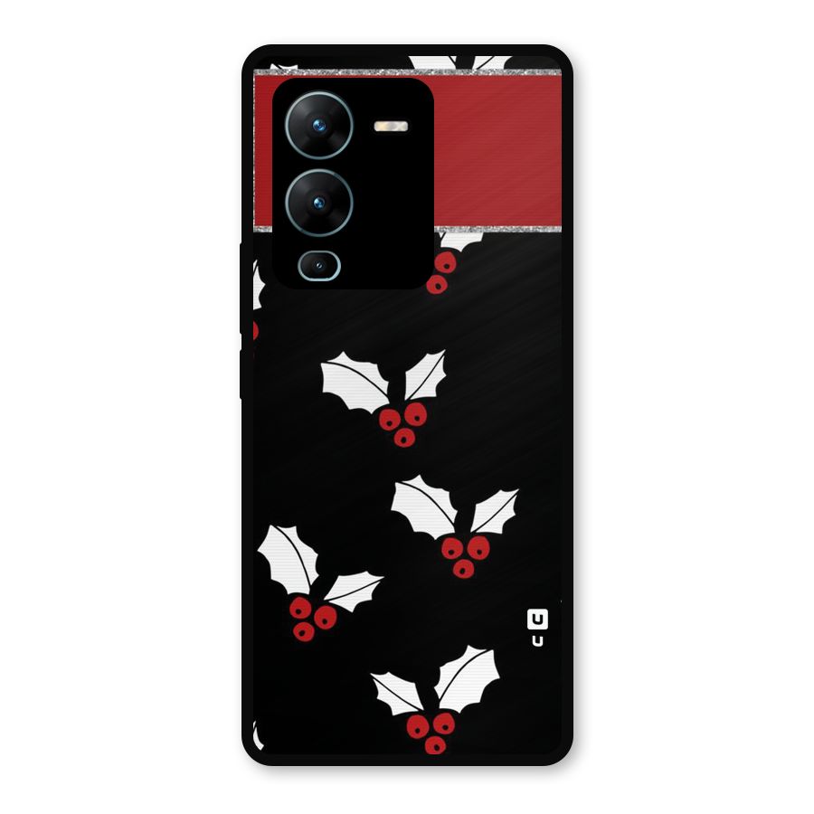 Cherry Leaf Design Metal Back Case for Vivo V25 Pro