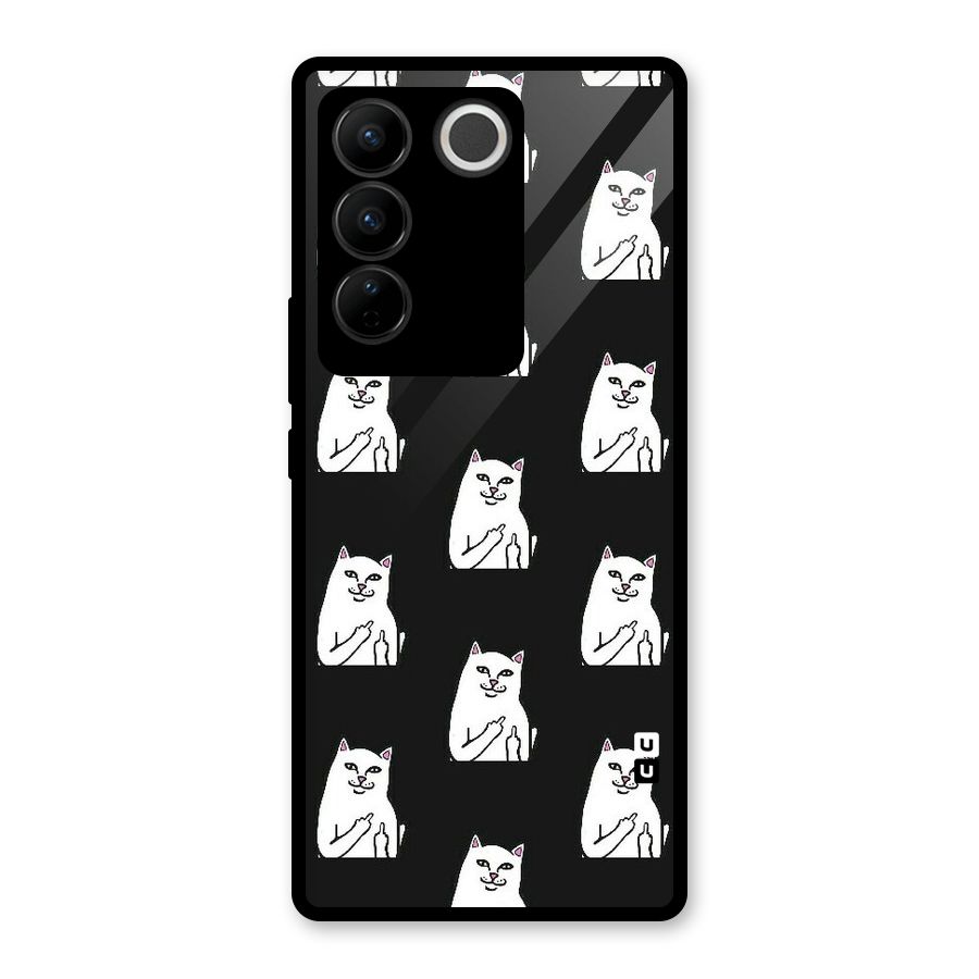 Chill Cat Pattern Glass Back Case for Vivo V27