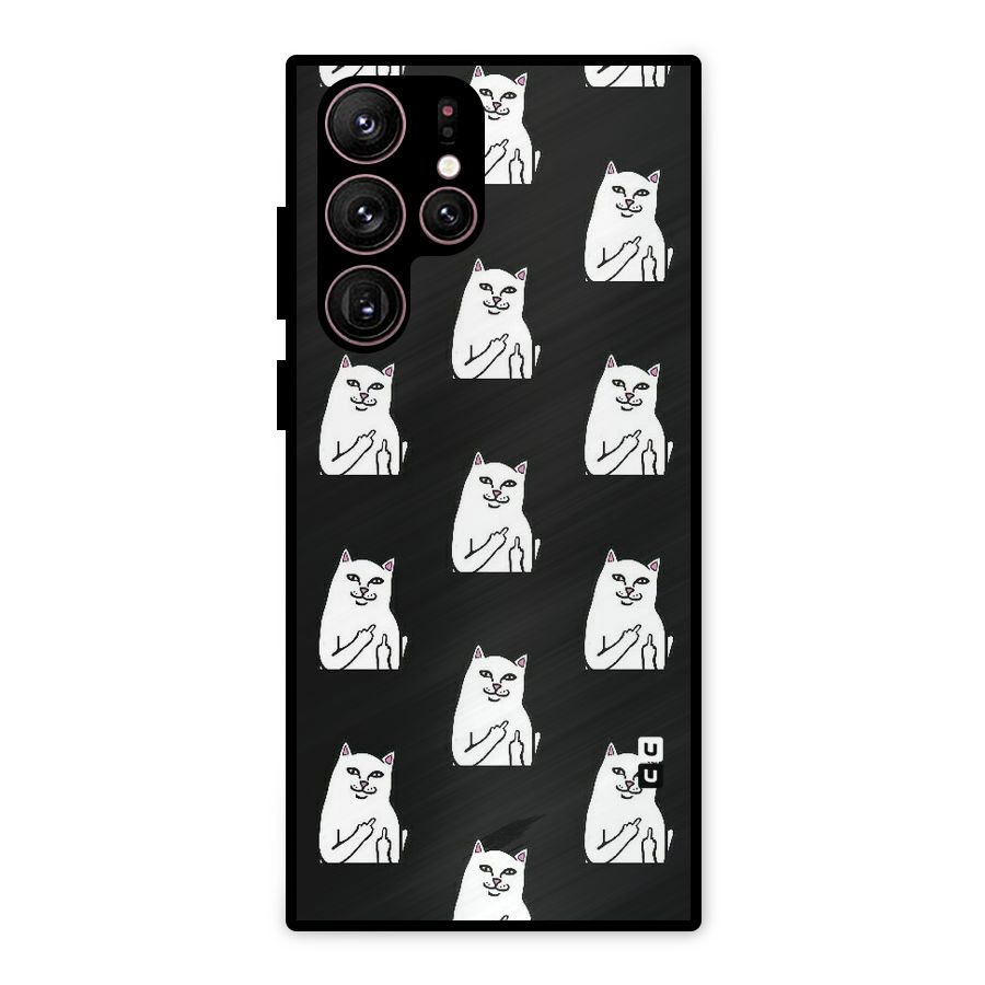 Chill Cat Pattern Metal Back Case for Galaxy S22 Ultra 5G