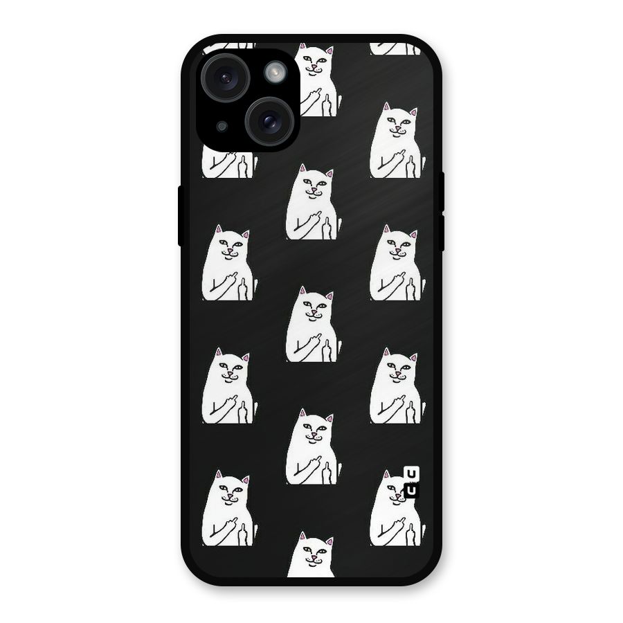 Chill Cat Pattern Metal Back Case for iPhone 15 Plus