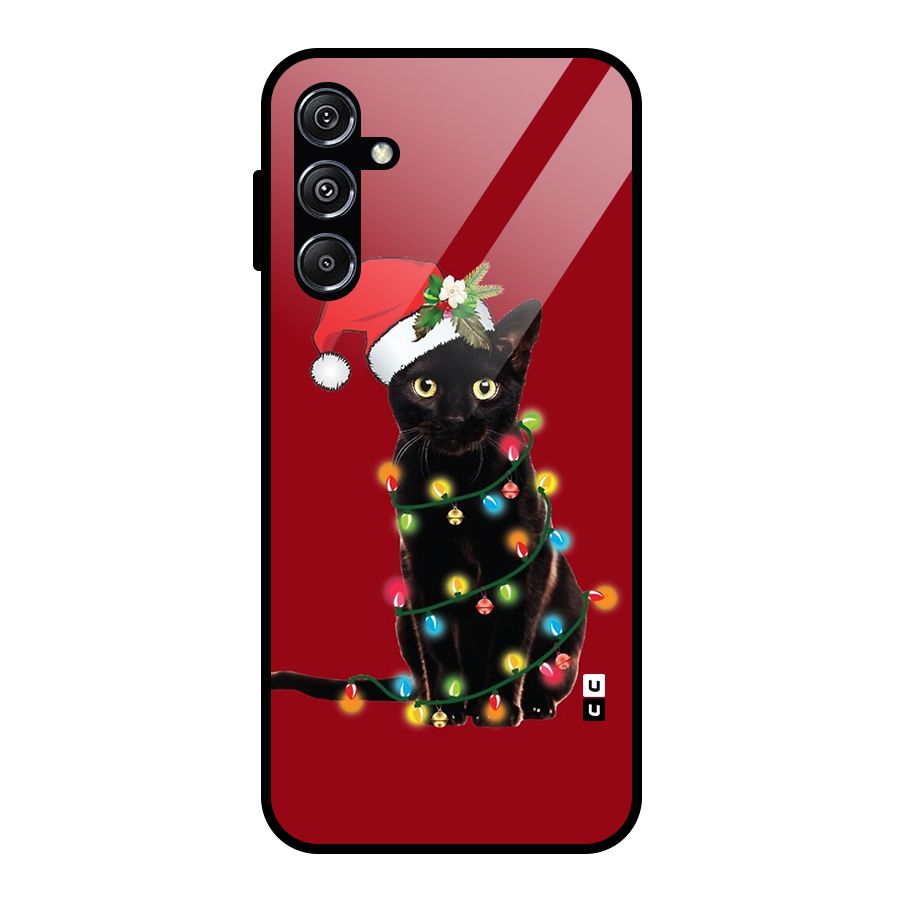 Christmas Cap Cat Glass Back Case for Galaxy M34 5G