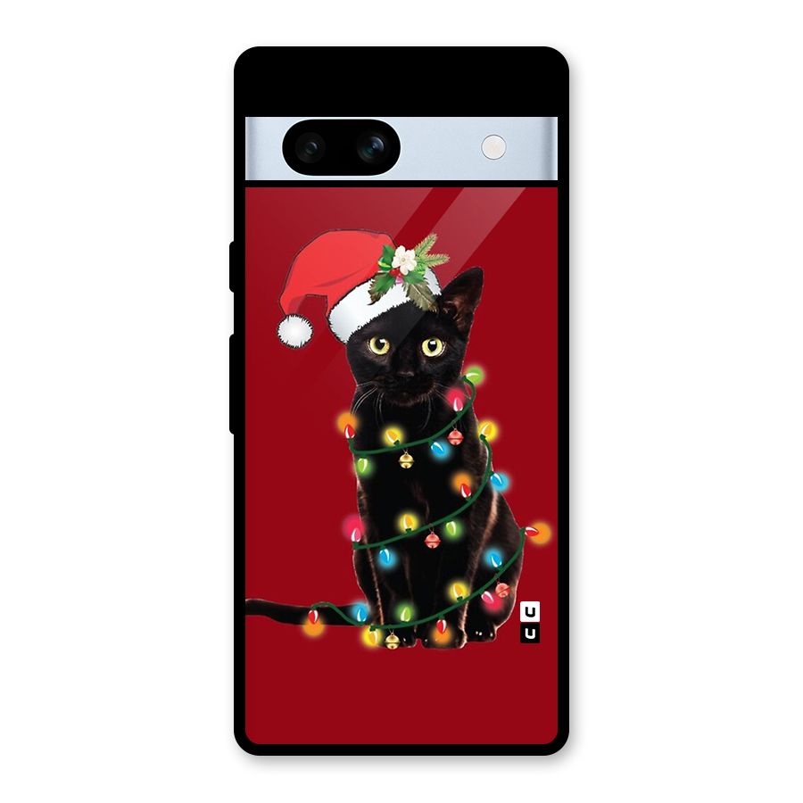 Christmas Cap Cat Glass Back Case for Google Pixel 7a