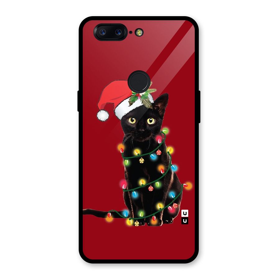 Christmas Cap Cat Glass Back Case for OnePlus 5T