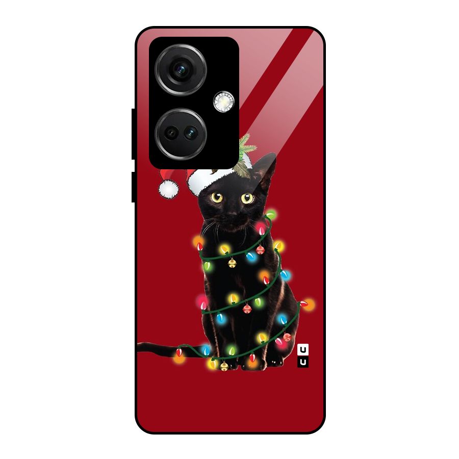 Christmas Cap Cat Glass Back Case for OnePlus Nord CE 3 5G