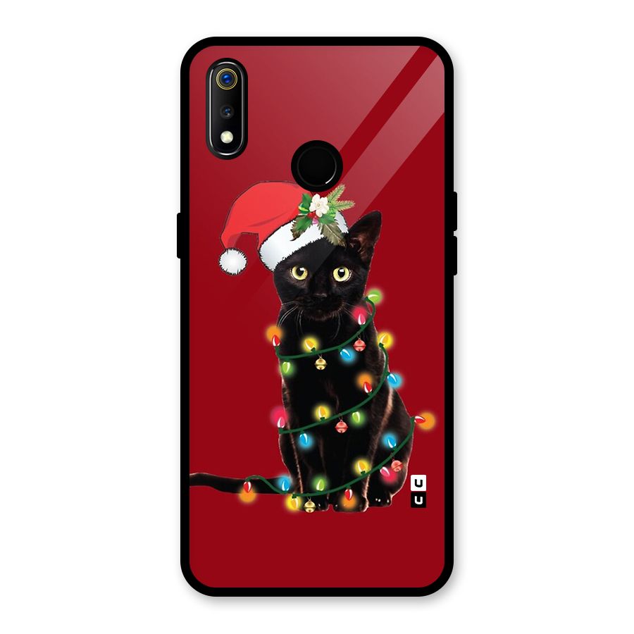 Christmas Cap Cat Glass Back Case for Realme 3i