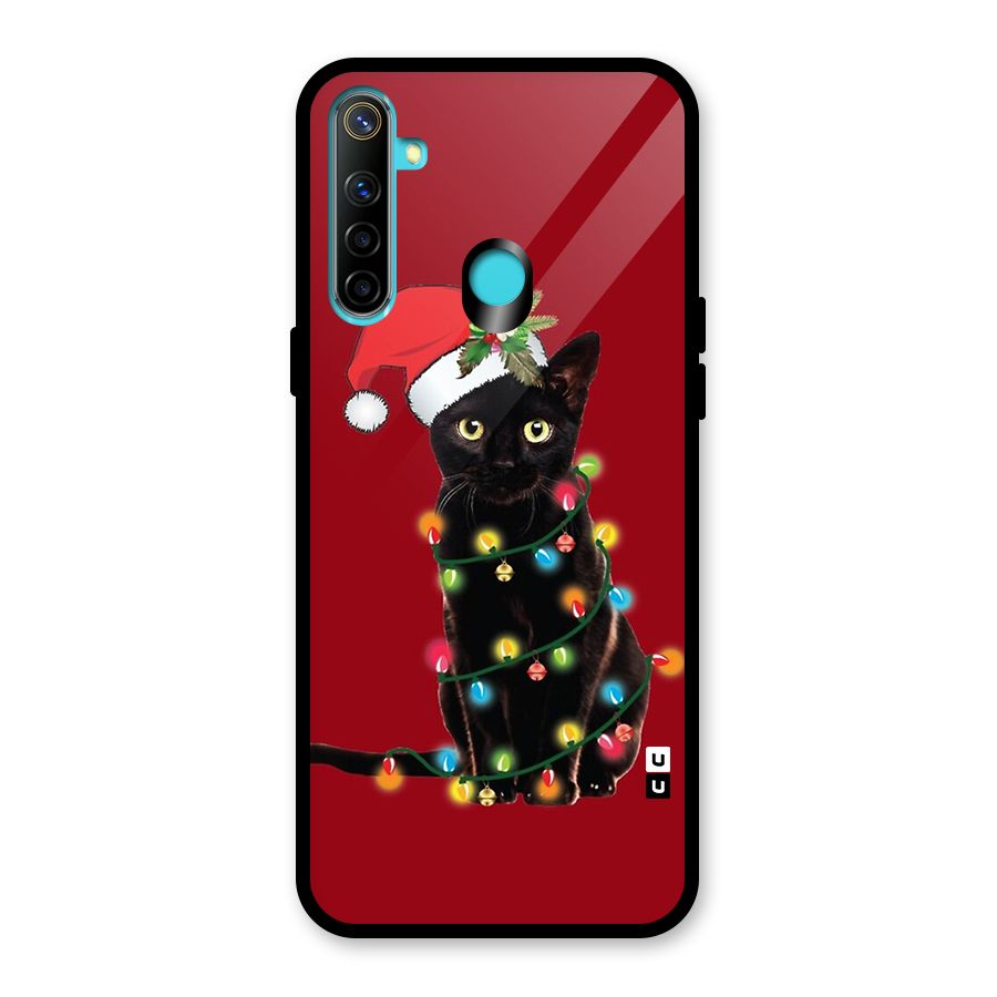 Christmas Cap Cat Glass Back Case for Realme 5i