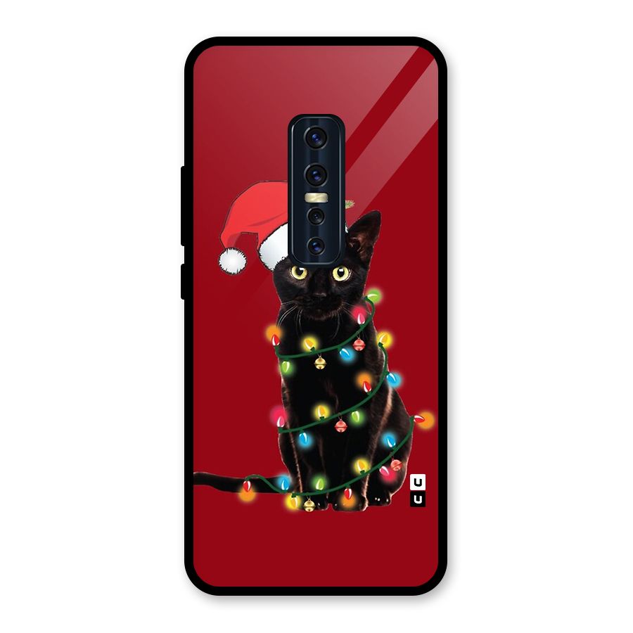 Christmas Cap Cat Glass Back Case for Vivo V17 Pro