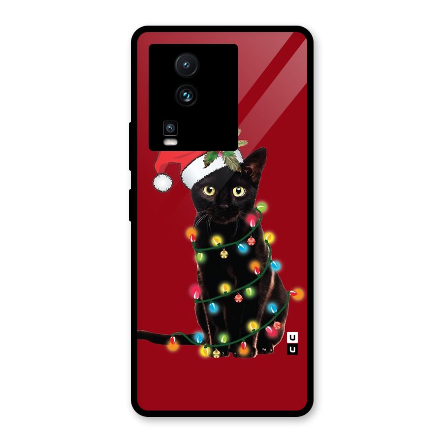 Christmas Cap Cat Glass Back Case for Vivo iQOO Neo 7