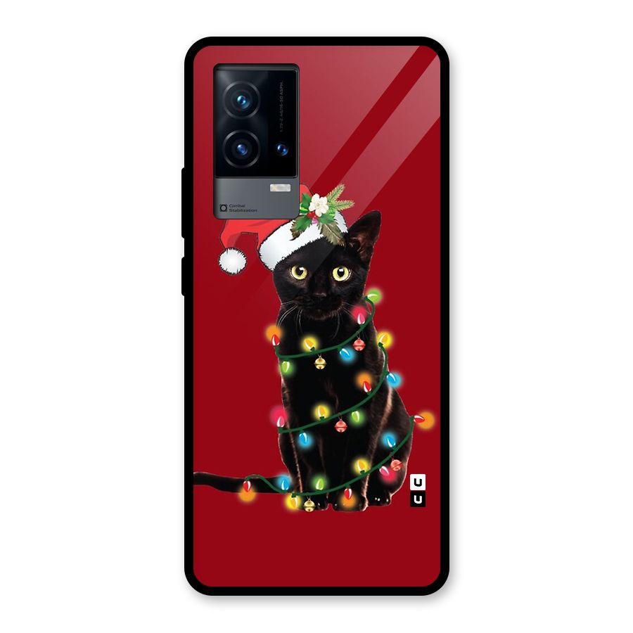Christmas Cap Cat Glass Back Case for iQOO 9 5G