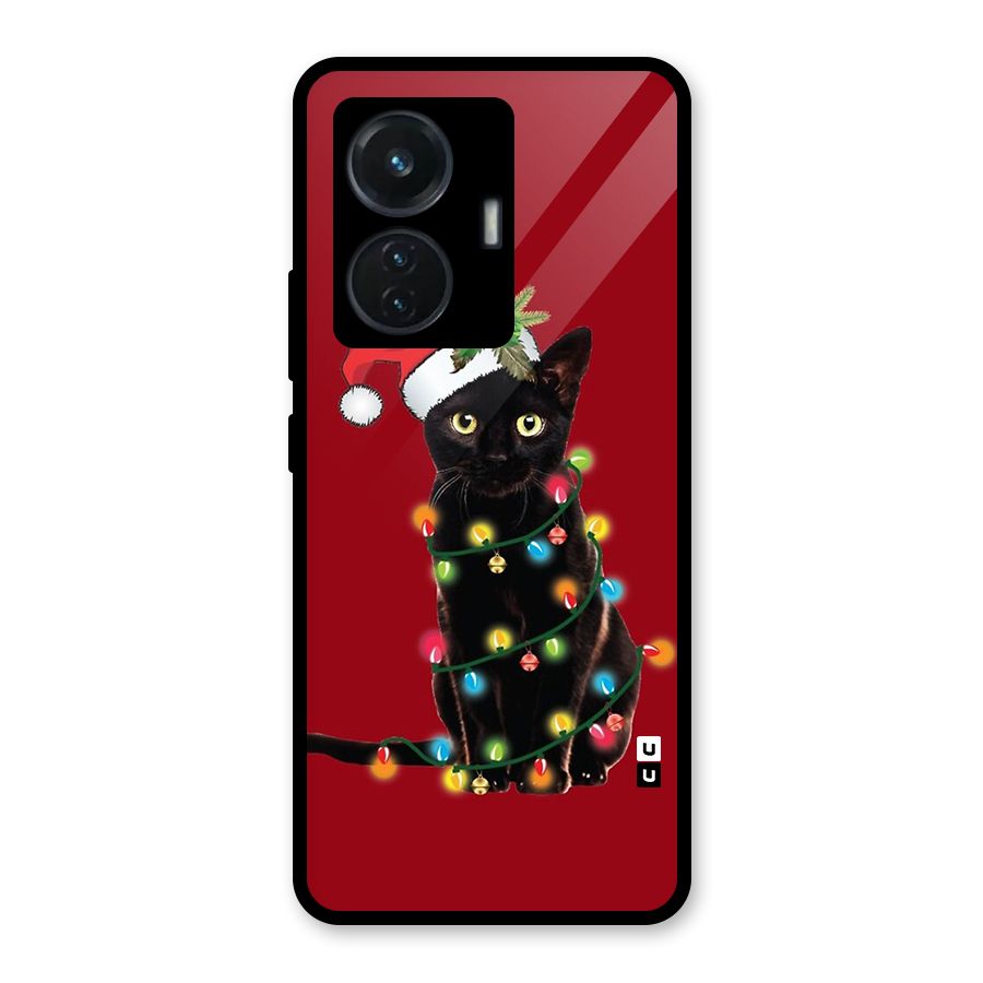 Christmas Cap Cat Glass Back Case for iQOO Z6 44W