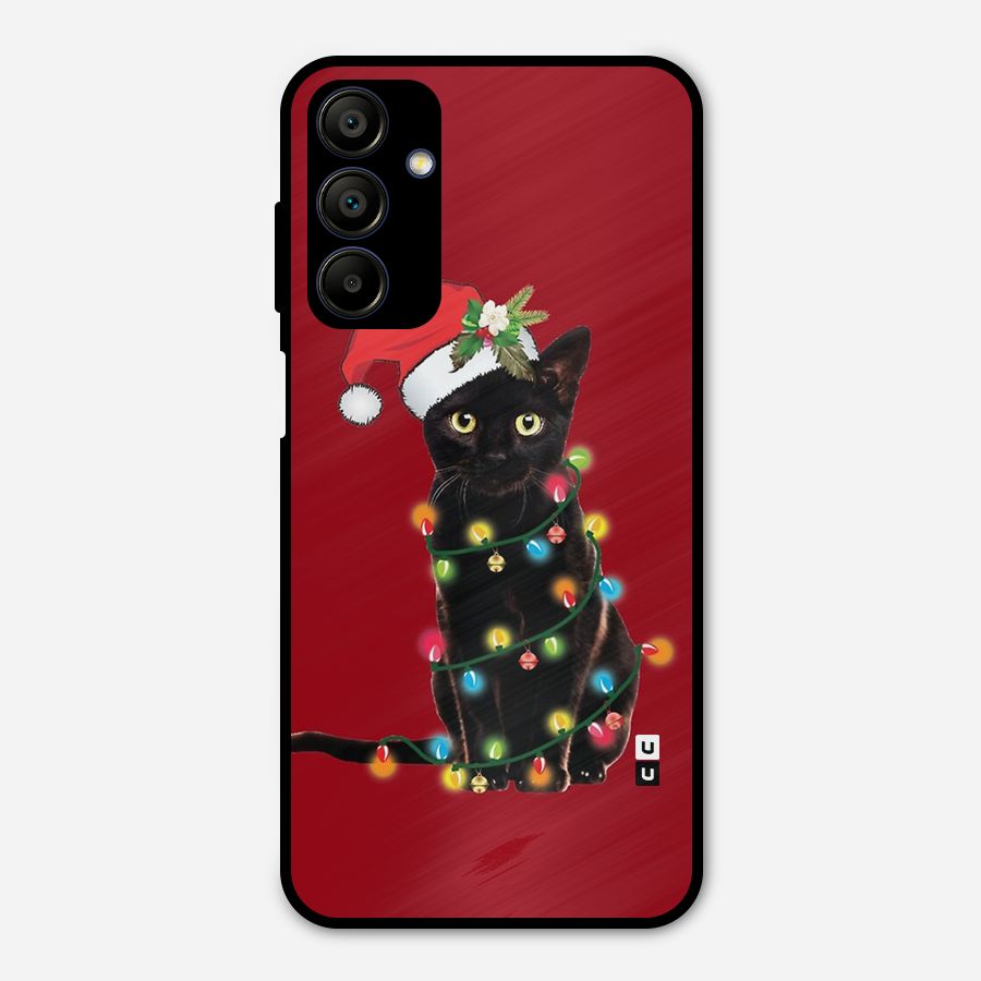 Christmas Cap Cat Metal Back Case for Galaxy A15 5G