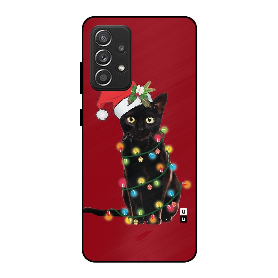 Christmas Cap Cat Metal Back Case for Galaxy A52s 5G