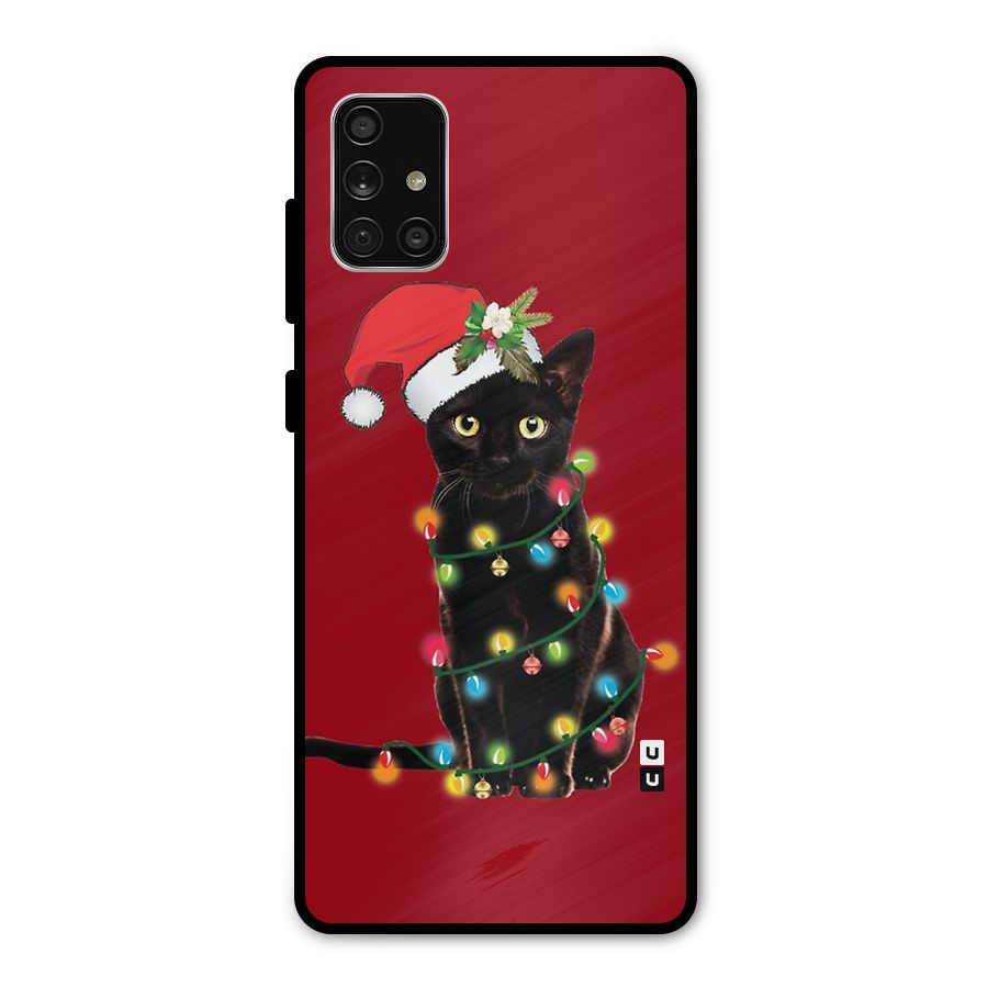 Christmas Cap Cat Metal Back Case for Galaxy A71