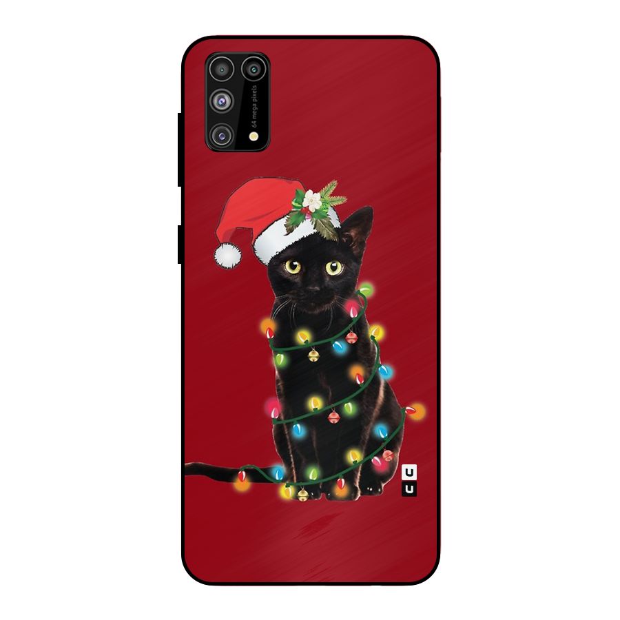 Christmas Cap Cat Metal Back Case for Galaxy F41