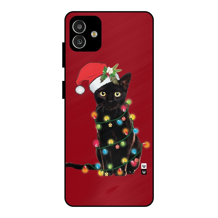 Christmas Cap Cat Metal Back Case for Galaxy M13 5G