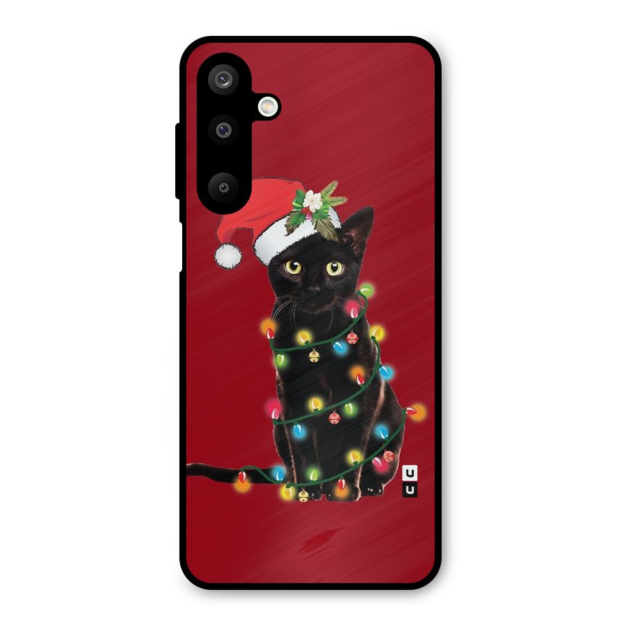 Christmas Cap Cat Metal Back Case for Galaxy M16