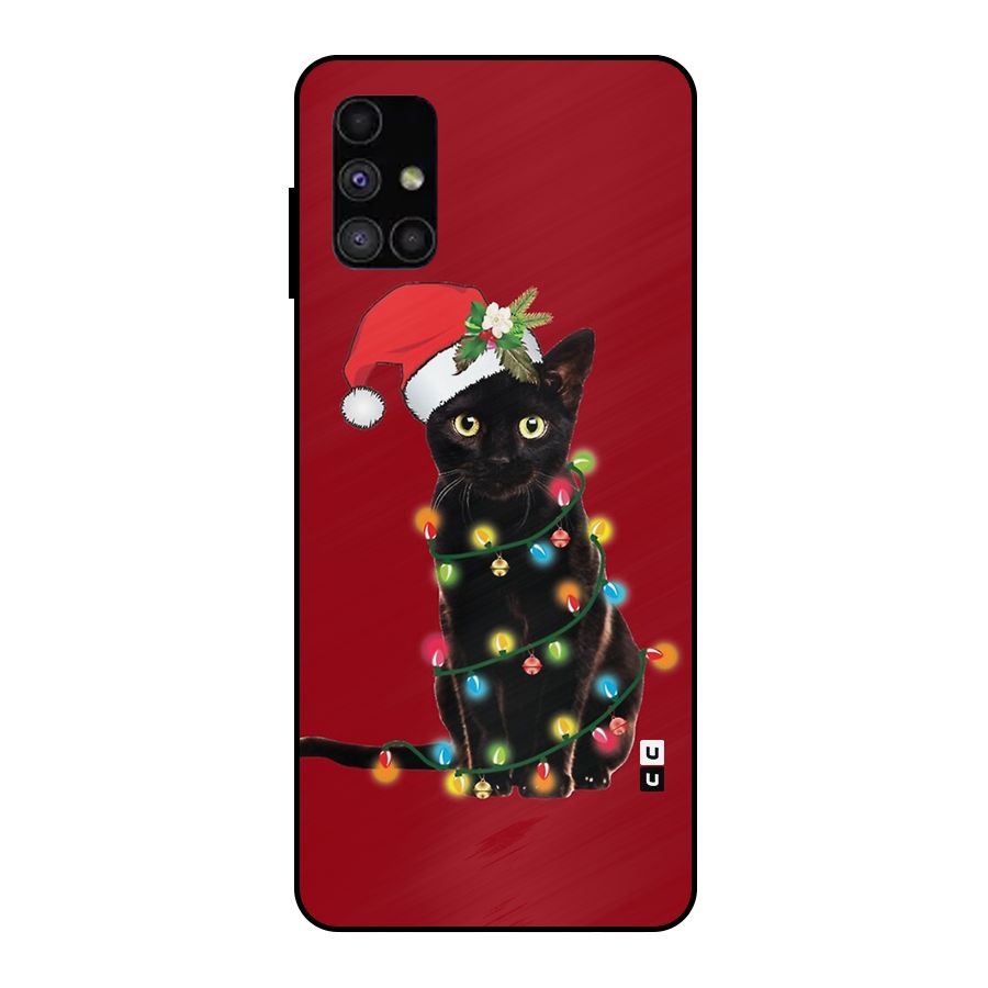 Christmas Cap Cat Metal Back Case for Galaxy M51