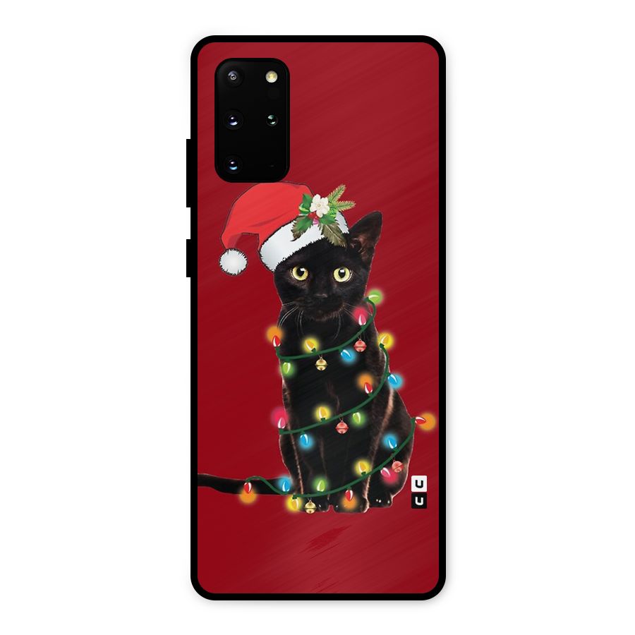 Christmas Cap Cat Metal Back Case for Galaxy S20 Plus