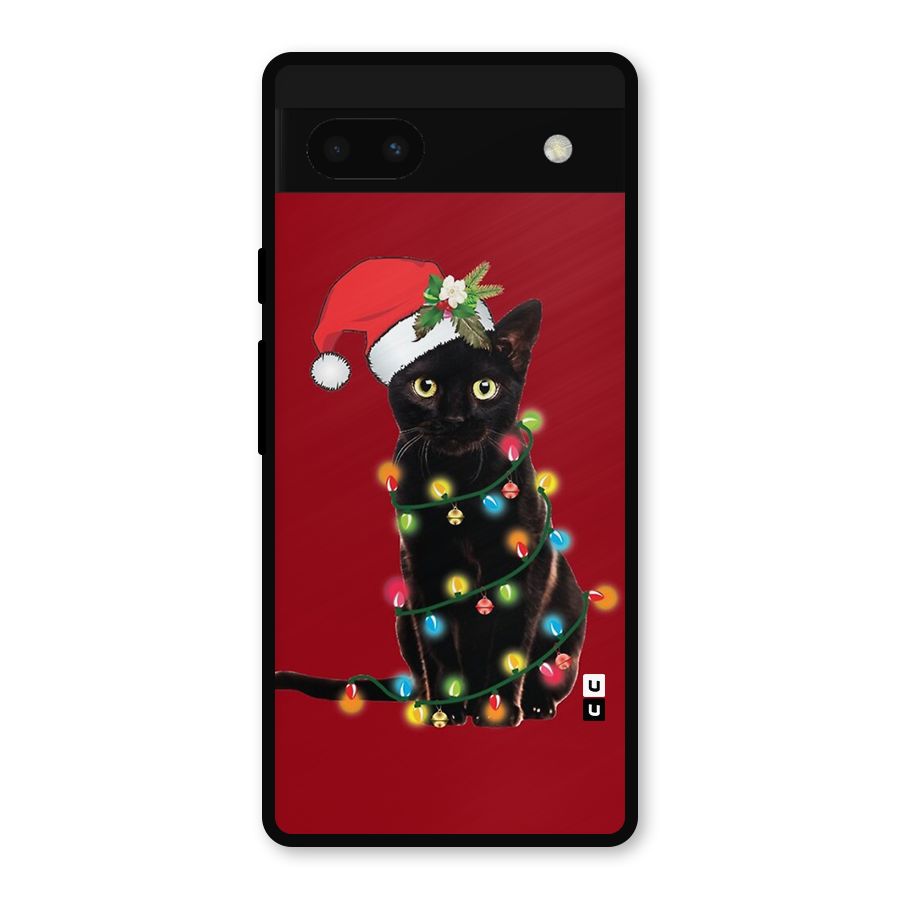 Christmas Cap Cat Metal Back Case for Google Pixel 6a