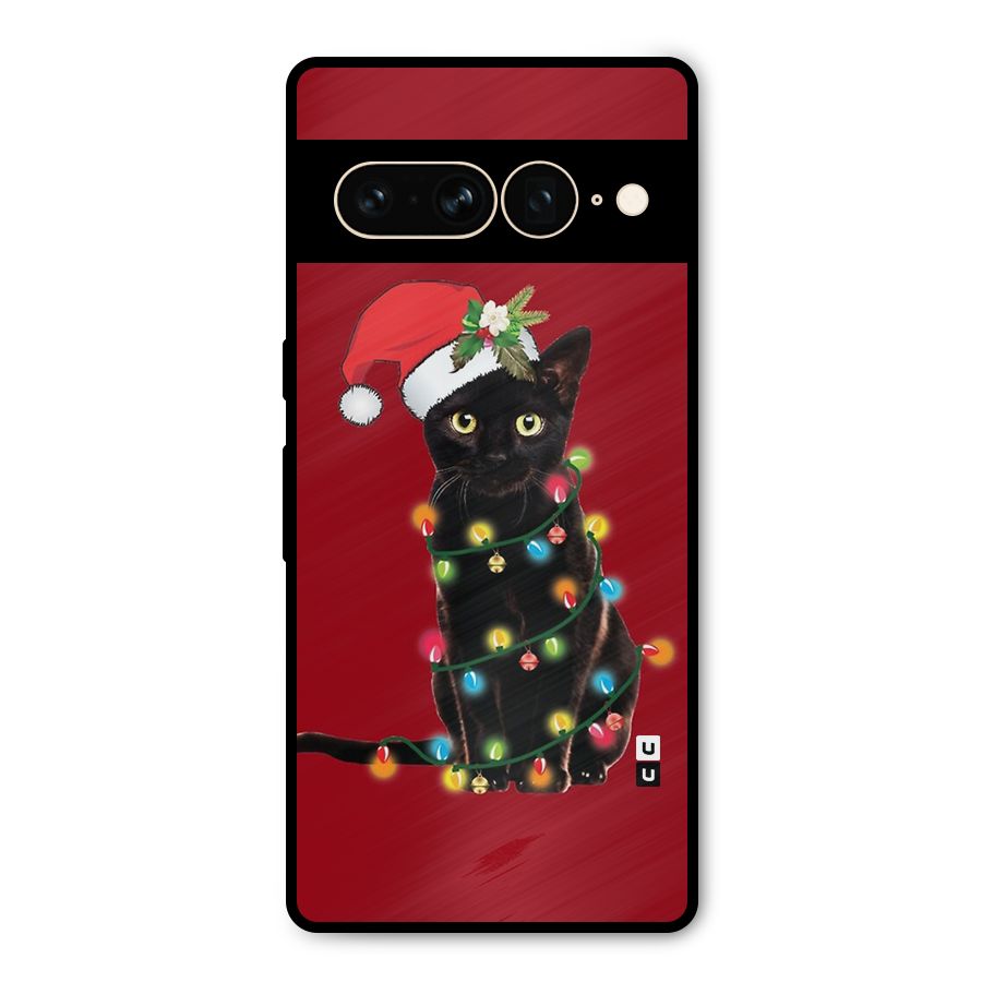 Christmas Cap Cat Metal Back Case for Google Pixel 7 Pro