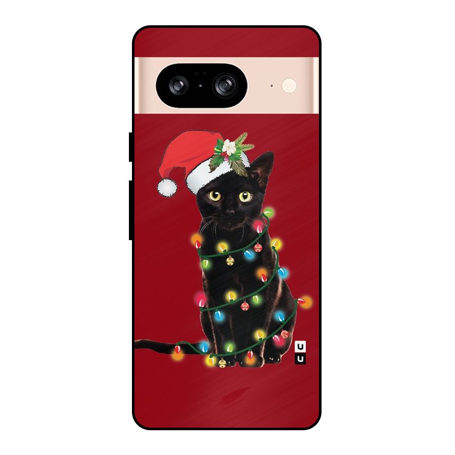Christmas Cap Cat Metal Back Case for Google Pixel 8