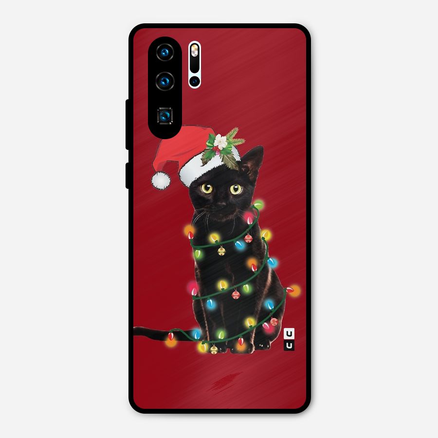 Christmas Cap Cat Metal Back Case for Huawei P30 Pro