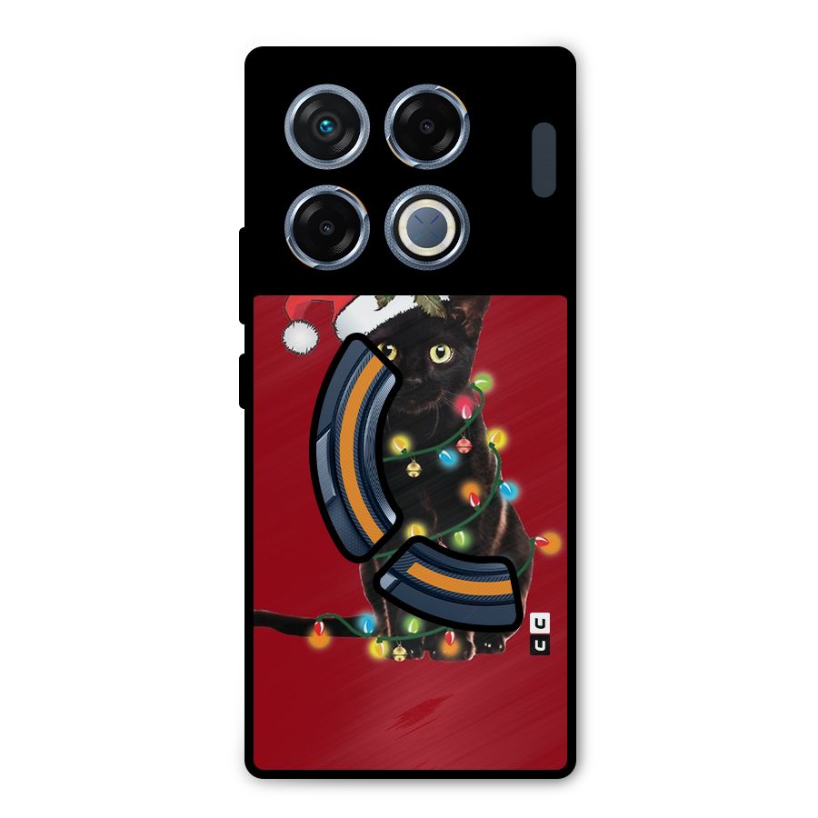 Christmas Cap Cat Metal Back Case for Infinix GT 20 Pro