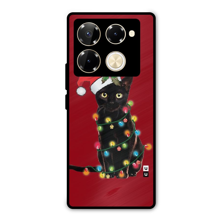 Christmas Cap Cat Metal Back Case for Infinix Note 40 Pro
