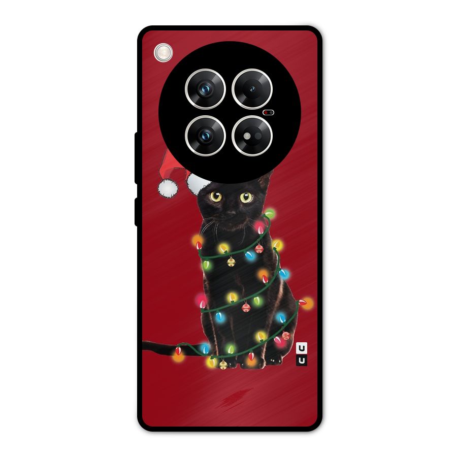 Christmas Cap Cat Metal Back Case for Infinix Zero 40 5G