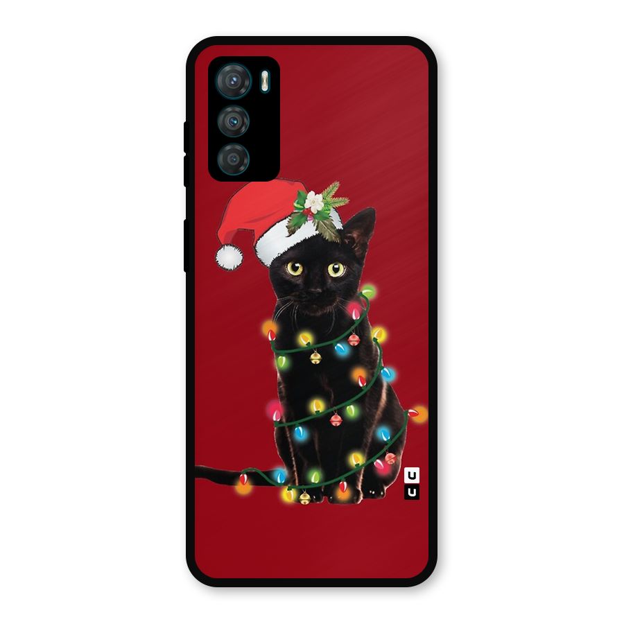 Christmas Cap Cat Metal Back Case for Moto G42