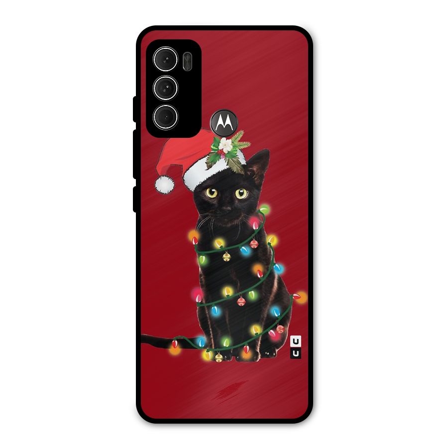 Christmas Cap Cat Metal Back Case for Moto G60