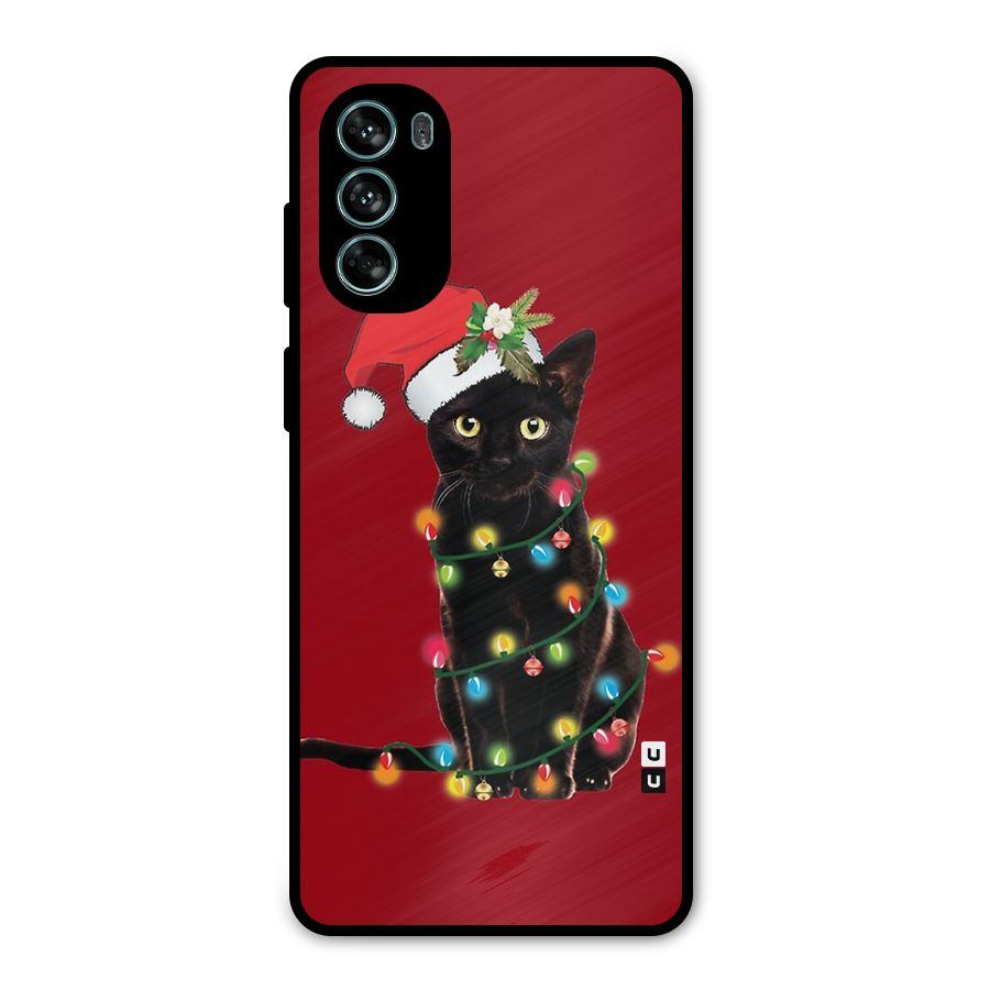 Christmas Cap Cat Metal Back Case for Moto G62