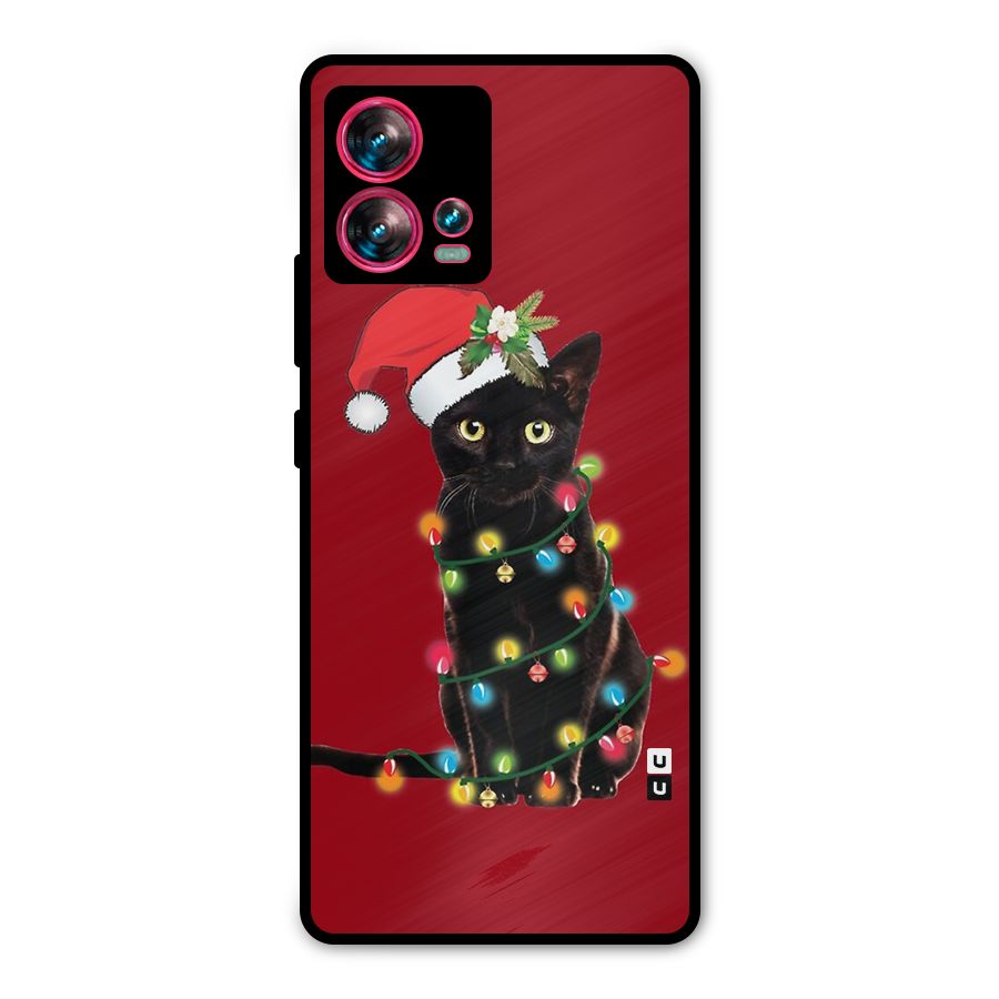 Christmas Cap Cat Metal Back Case for Motorola Edge 30 Fusion