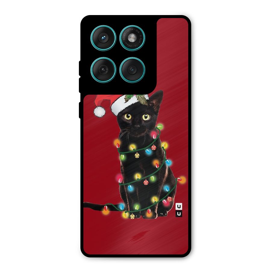 Christmas Cap Cat Metal Back Case for Motorola Edge 60 Fusion