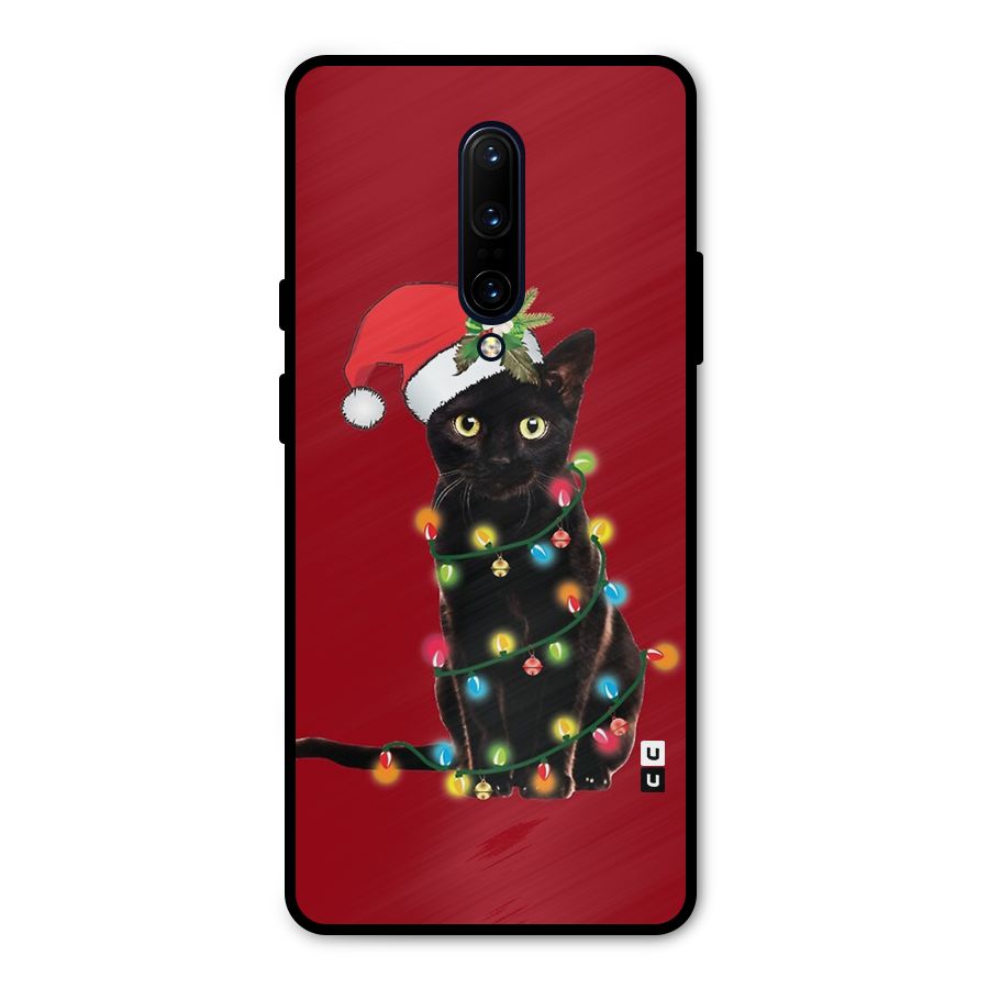 Christmas Cap Cat Metal Back Case for OnePlus 7 Pro