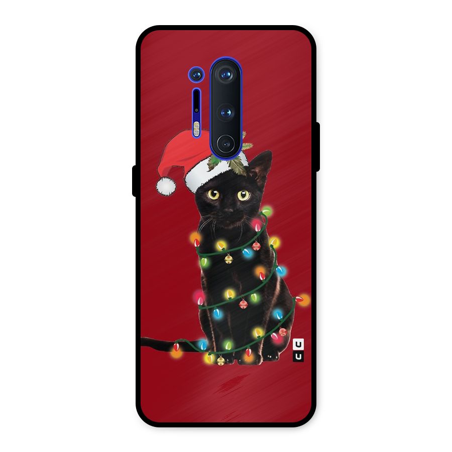 Christmas Cap Cat Metal Back Case for OnePlus 8 Pro