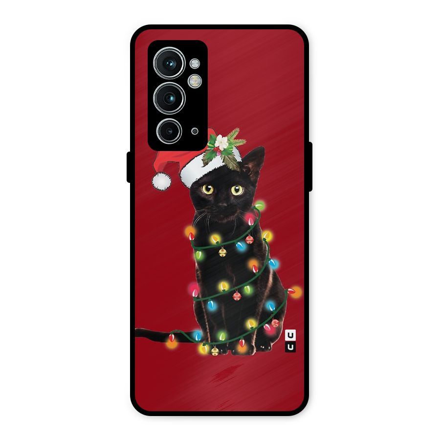 Christmas Cap Cat Metal Back Case for OnePlus 9RT 5G