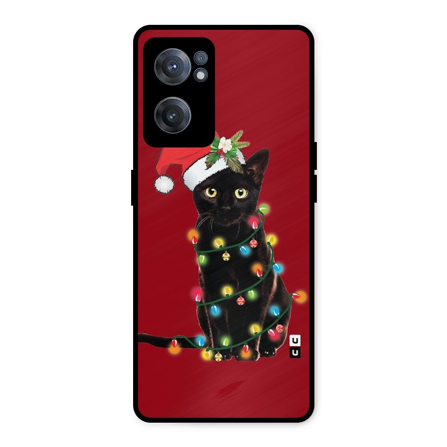 Christmas Cap Cat Metal Back Case for OnePlus Nord CE 2 5G