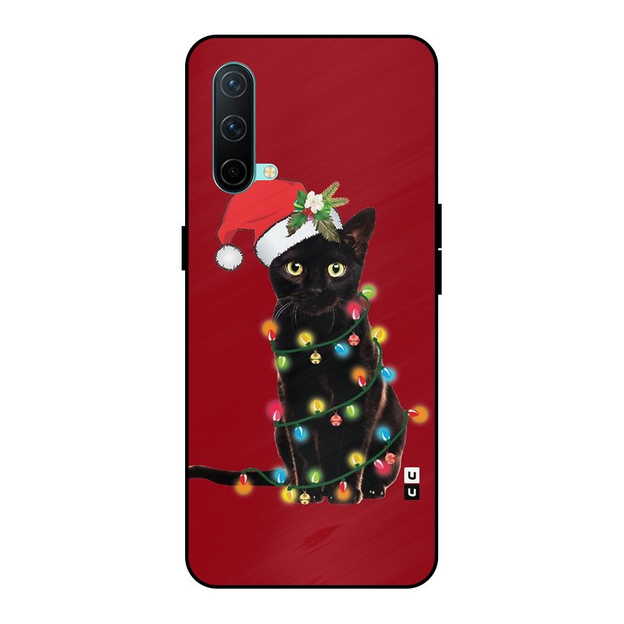 Christmas Cap Cat Metal Back Case for OnePlus Nord CE 5G