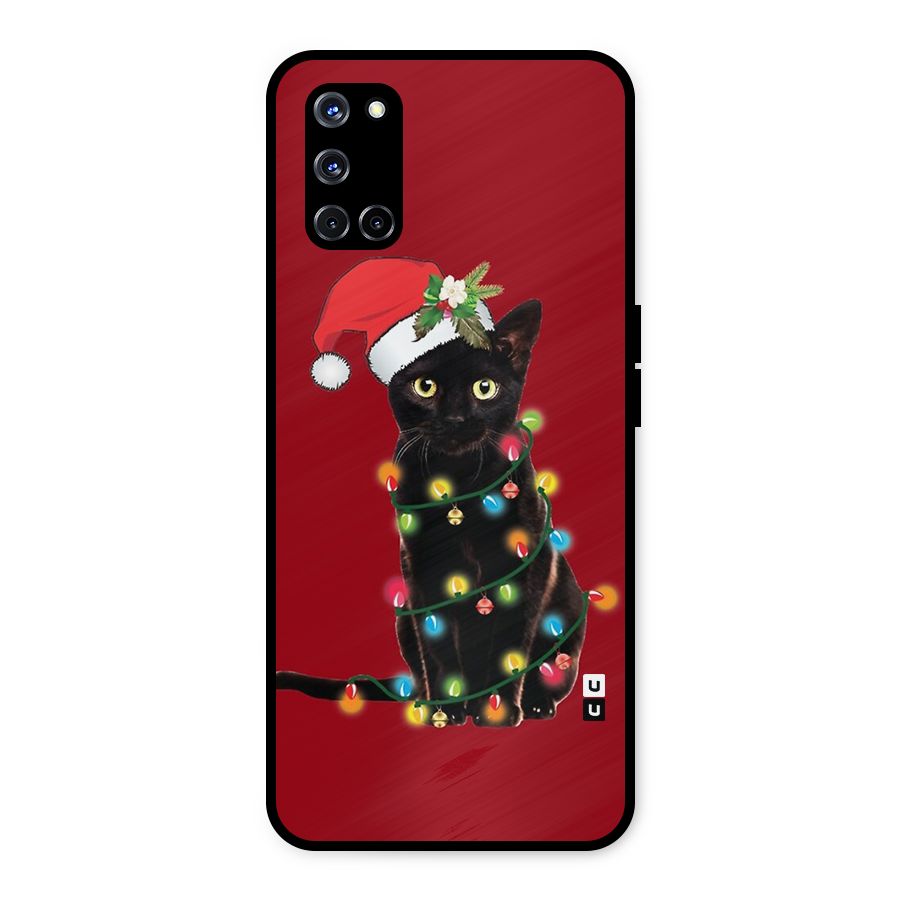 Christmas Cap Cat Metal Back Case for Oppo A52