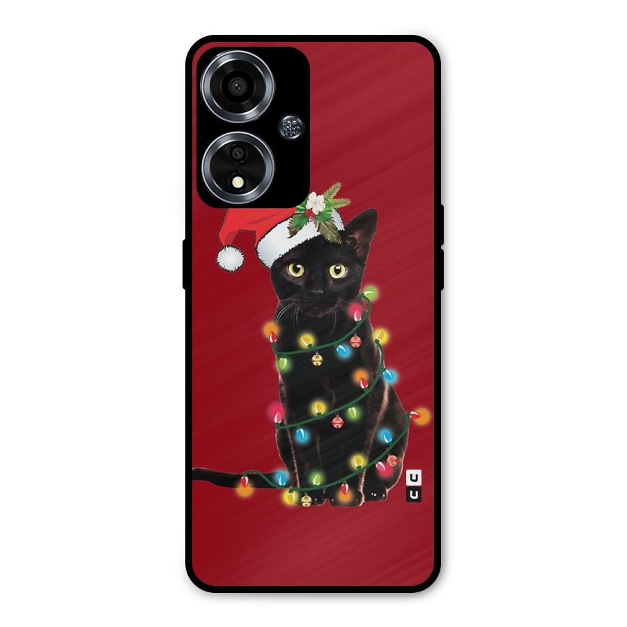 Christmas Cap Cat Metal Back Case for Oppo A59