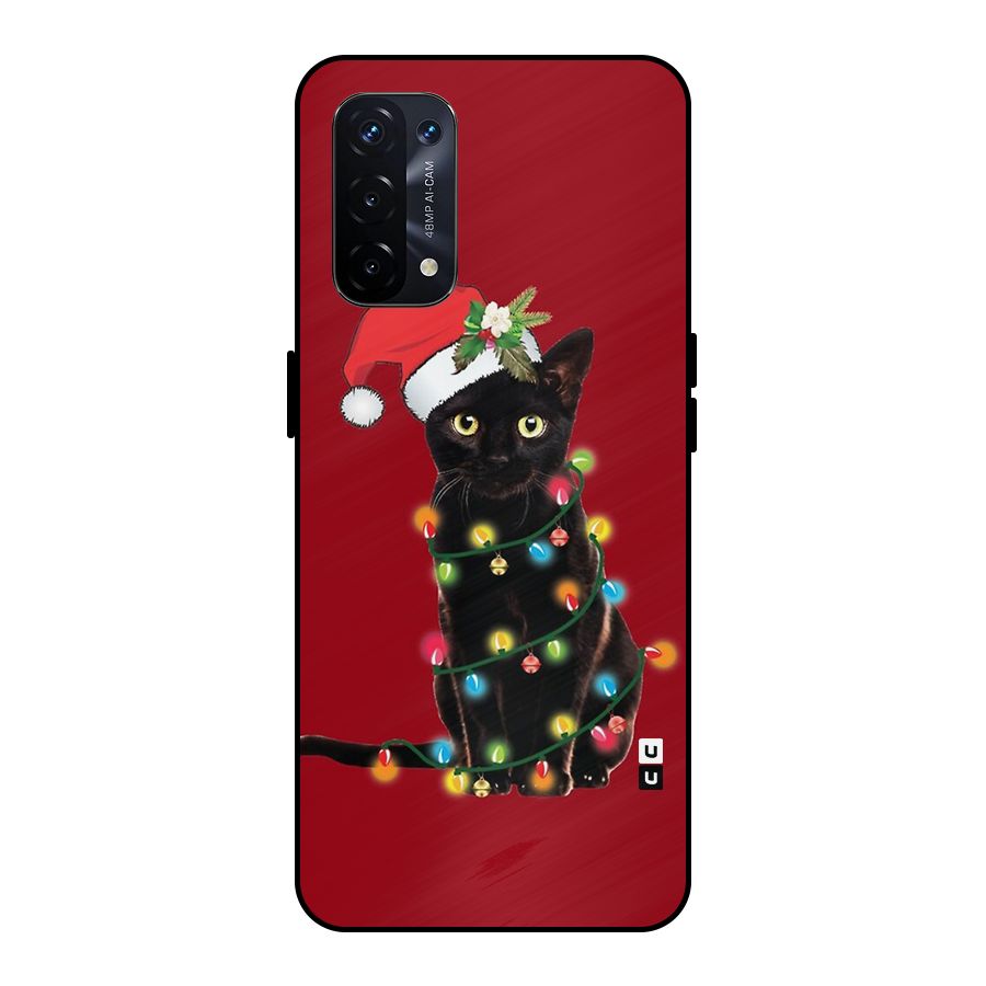 Christmas Cap Cat Metal Back Case for Oppo A74 5G