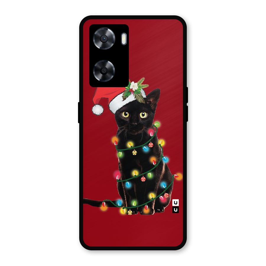 Christmas Cap Cat Metal Back Case for Oppo A77